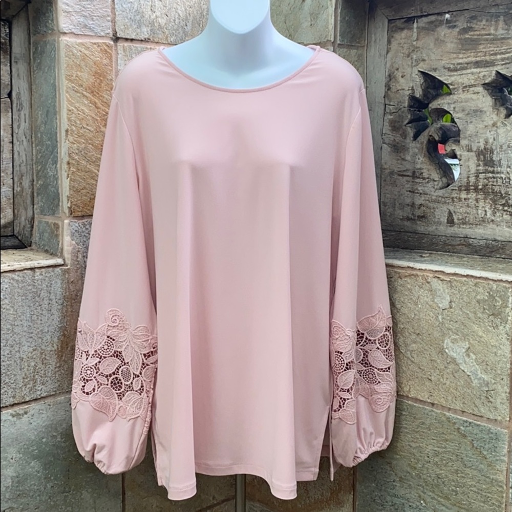 Dennis Basso CaviarCrepeTunic w LaceTrimmedSleeves